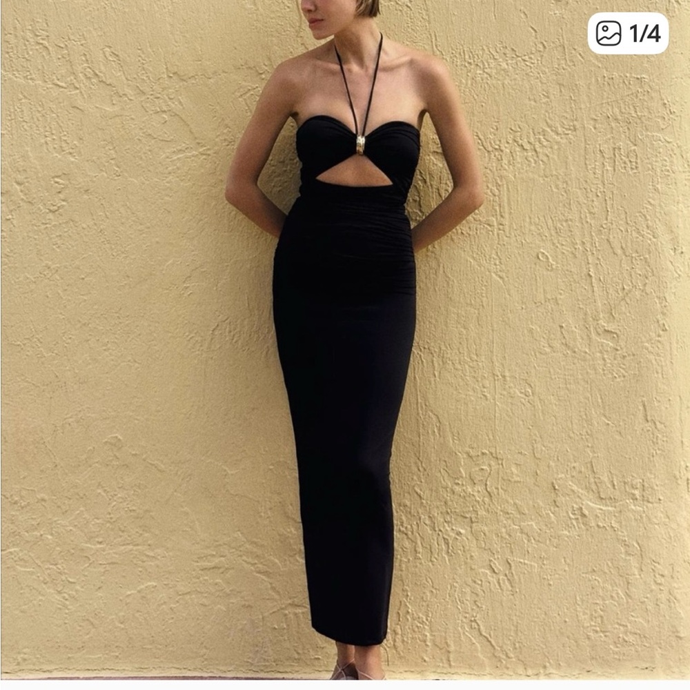 Zara Black Cutout Maxi Dress NWT